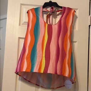 SHEIN Orange Pink Sleeveless Graphic Blouse